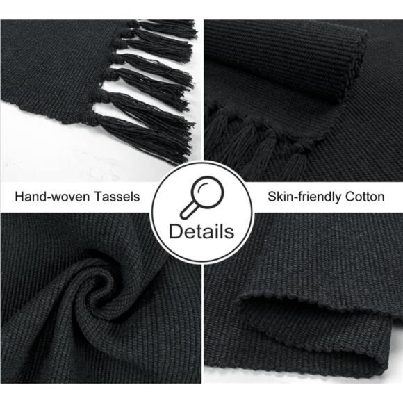 Black Kitchen Rug, Cotton Hand Woven Recycled Throw Rug Runner - Picture 3 of 8